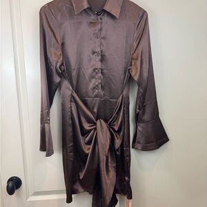 NWT Chocolate Satin Long Sleeve Dress sz 6 feminine , Sexy ,Princess Polly